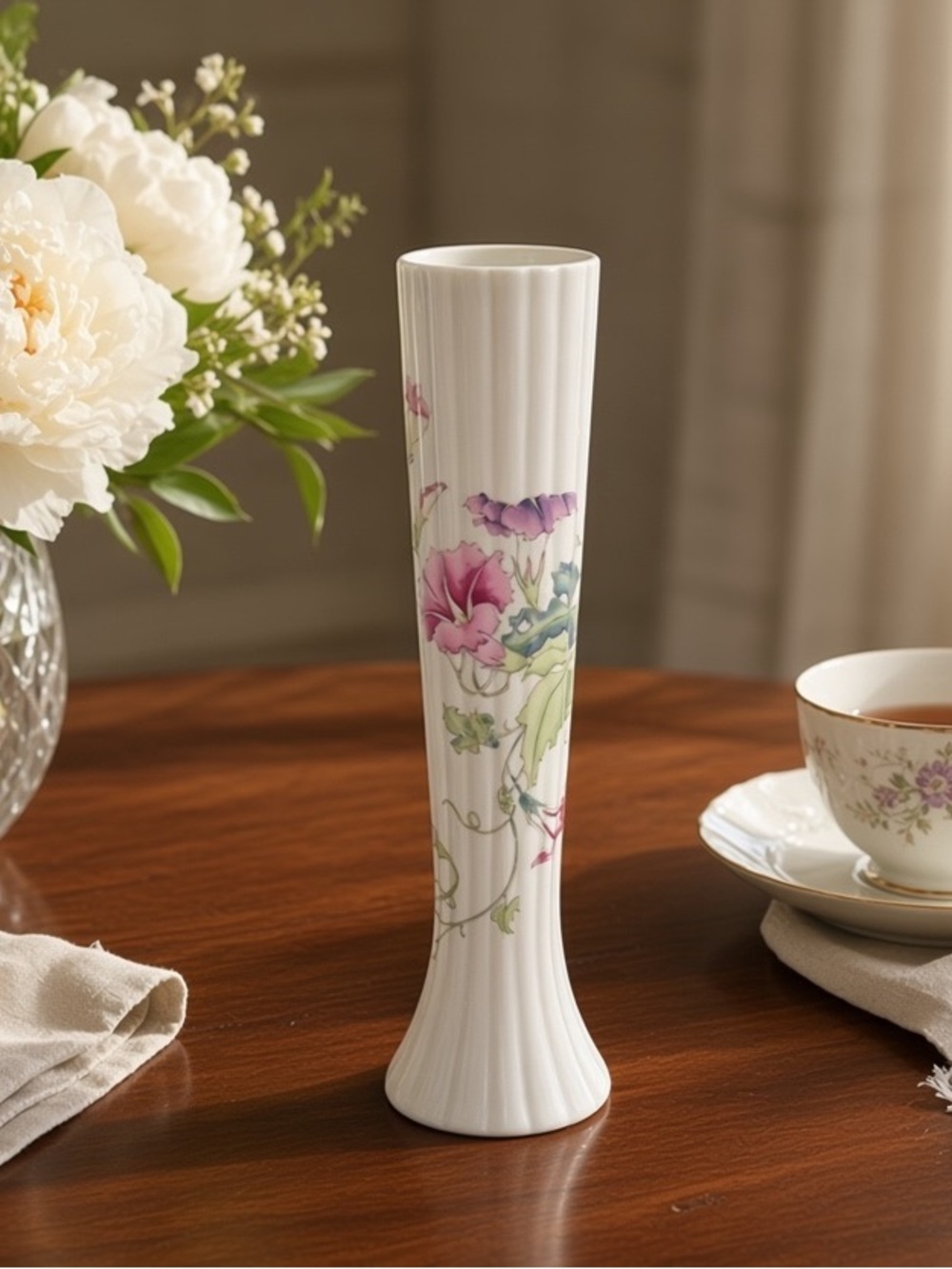 Mid Century Toyo Japan Pink Purple Morning Glory Porcelain Bud Vase